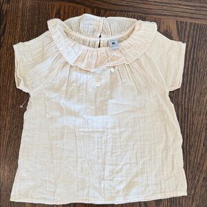 NWT Petit Bateau Cream Blouse with Ruffled Collar